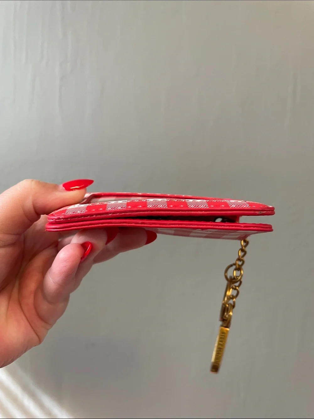 Steve Madden Red Gingham Card Holder Keychain - EUC
